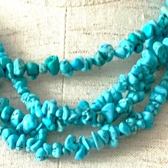 Vintage Turquoise Gemstone Chips Cluster Multi Strand Statement Collar Necklace - Picture 5 of 5
